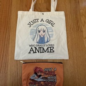 Anime Just A Girl Who Loves Anime Tote‎ Bag And Makeup/pencil Pouch Unbranded